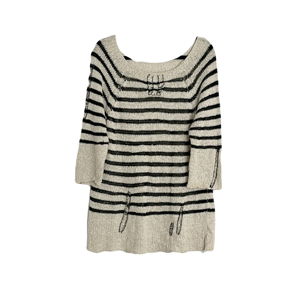 Crew Neck Sweater Dress Bold Stripes Grunge Style